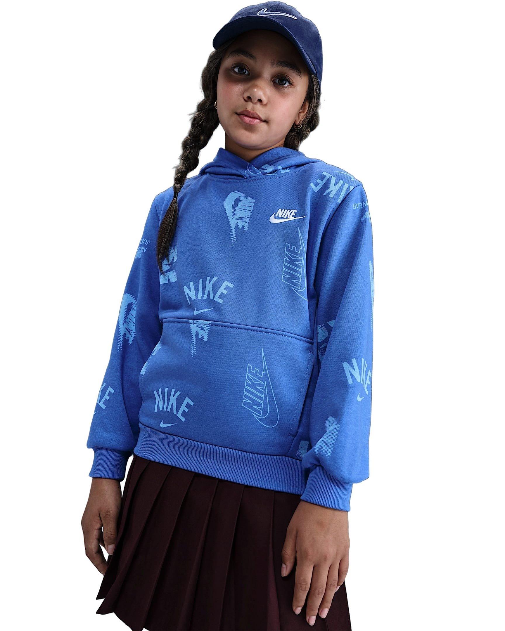Nike Big Kids' Sportswear Club French Terry Hoodie - Blue/White - BLUE/WHITE